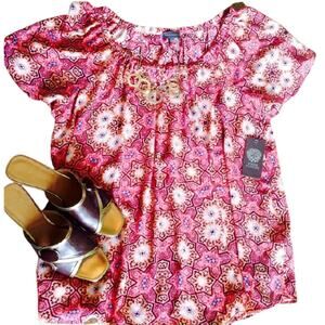 VINCE CAMUTO Pink Casablanca Tile Blouse Small NEW